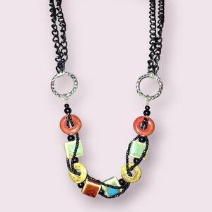 porcelain ceramic necklace seed bead multistrand black neutrals